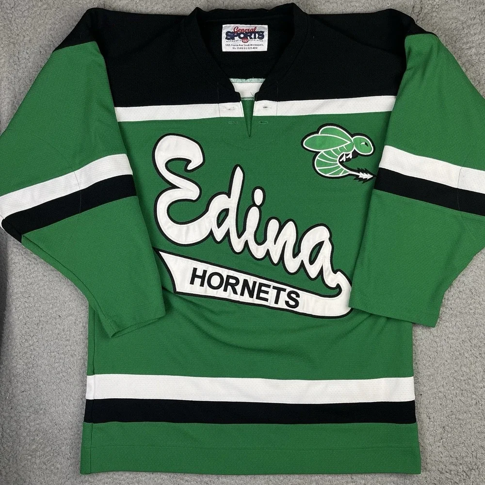 Vintage Edina Hornets Minnesota High School Hockey Jersey Green #56